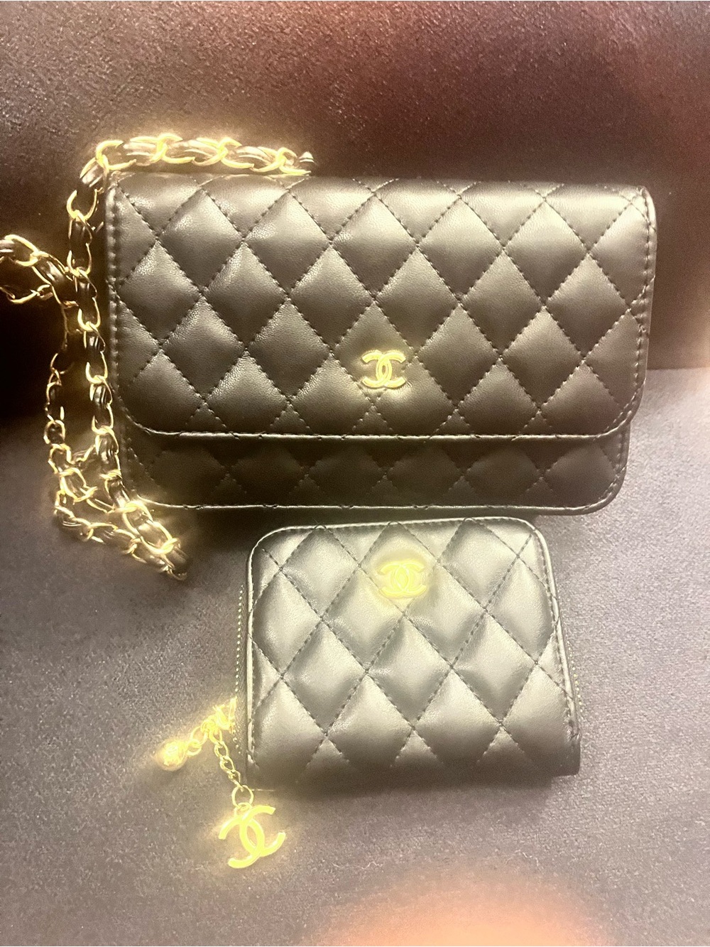 Chanel styled
Quilted Black Leather Crossbody Bag & Wallet Set
